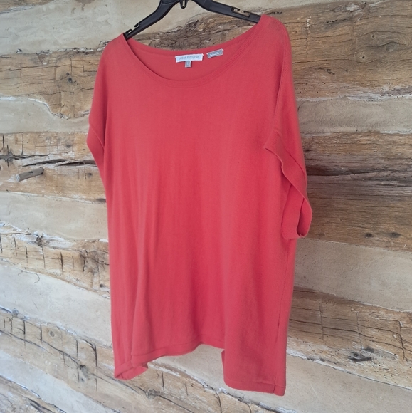 Stitch & Needle Orange Oversized Asymmetric Hem Cotton Sweater Size Large - Picture 2 of 5